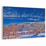 Vermont Winter Village Art - Snowy Bridge and Blue Sky Canvas Print