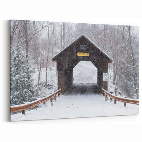 Vermont Snowy Covered Bridge Art - Winter Landscape Canvas Print
