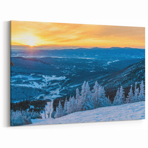 Vermont Winter Sunset Mountain Art - Ski Resort Scenic Canvas Print