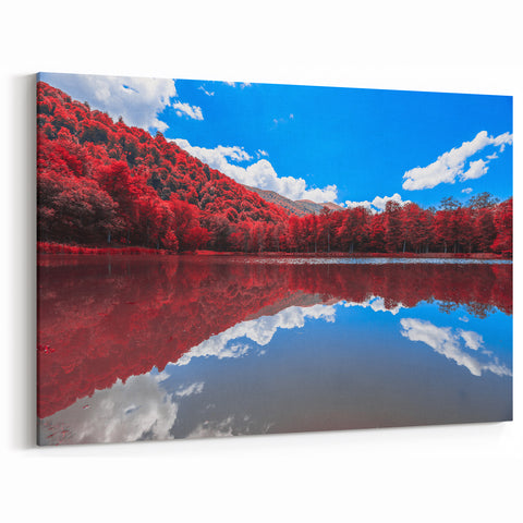 Vermont Autumn Reflections Art - Red Foliage and Lake Scenic Canvas Print