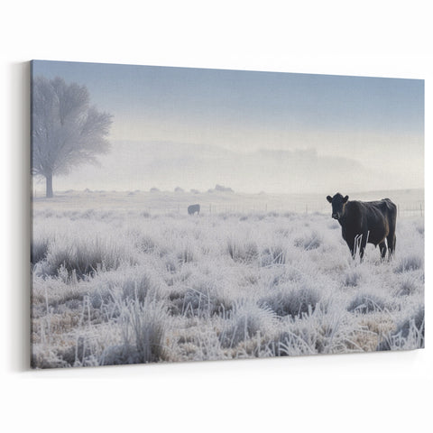 Idaho Photography - Frosty Pasture with Cow for Rustic Home Decor