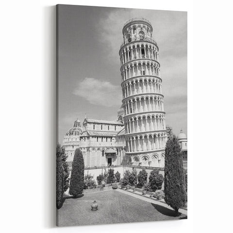 Pisa Architecture Art - Black and White Leaning Tower of Pisa Photography