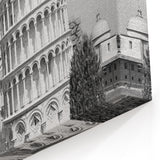 Pisa Architecture Art - Black and White Leaning Tower of Pisa Photography