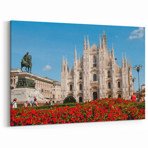 Milan Cityscape Canvas - Duomo di Milano and Piazza Sculpture Art