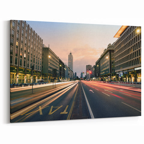 Milan Cityscape Canvas - Modern Skyline with Traffic Light Trails