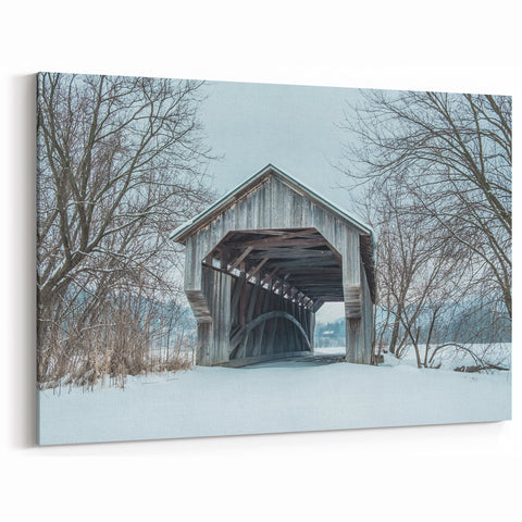 Vermont Scenic Art - Rustic Winter Bridge Vermont Travel Photography Prints