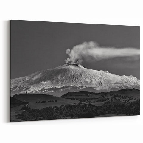 Mount Etna Photography - Black and White Sicily Volcano Canvas Print