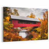 Vermont Framed Art - Red Covered Bridge in Autumn Vermont Photography Prints