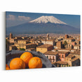 Mount Etna Canvas Print - Sicilian Village with Volcano and Oranges