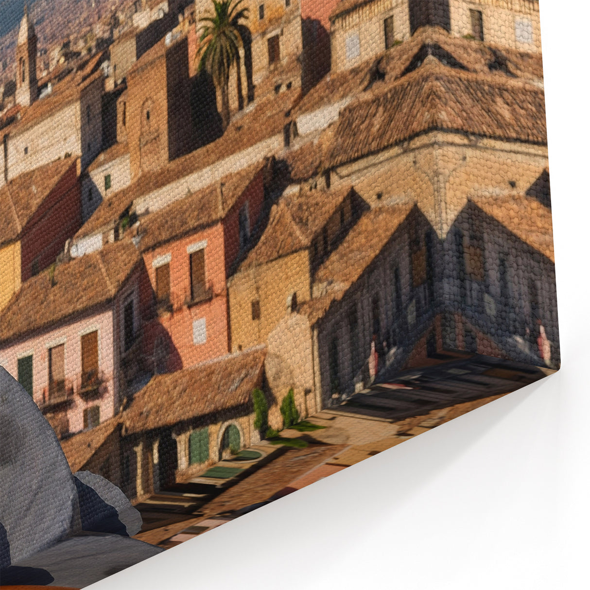 Mount Etna Canvas Print - Sicilian Village with Volcano and Oranges