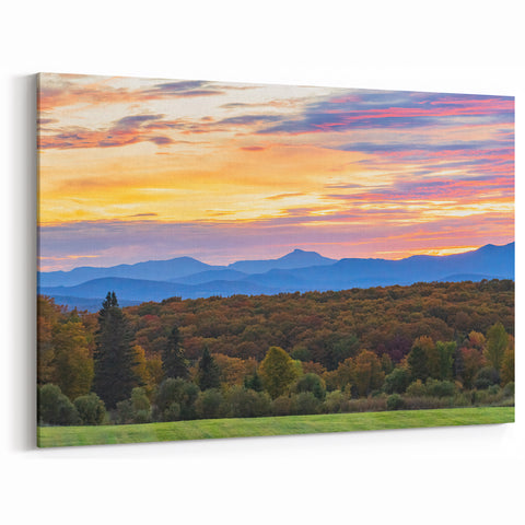 Vermont Canvas Art - Sunset Over Green Mountains Scenic Vermont Landscape