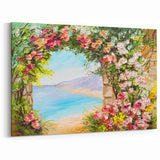 Naples Coastal Art Prints – Floral Archway with Sea View on Canvas