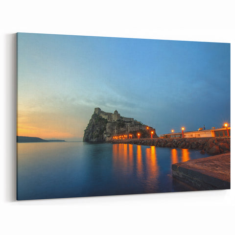 Naples Skyline Wall Decor – Coastal Castle at Sunset on Canvas