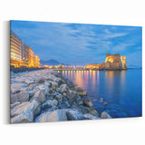 Naples Cityscape Art – Coastal Night View with Historic Castle Print