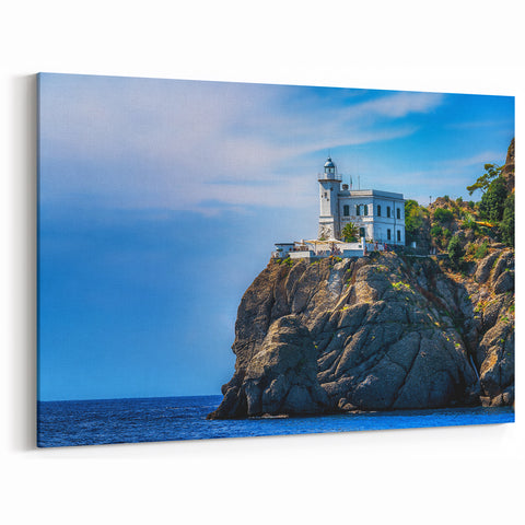 Portofino Wall Art - Italian Riviera Lighthouse Canvas for Coastal Decor