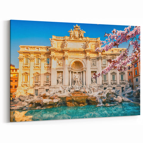 Rome Landmarks - Trevi Fountain with Blossoms Italian Wall Art