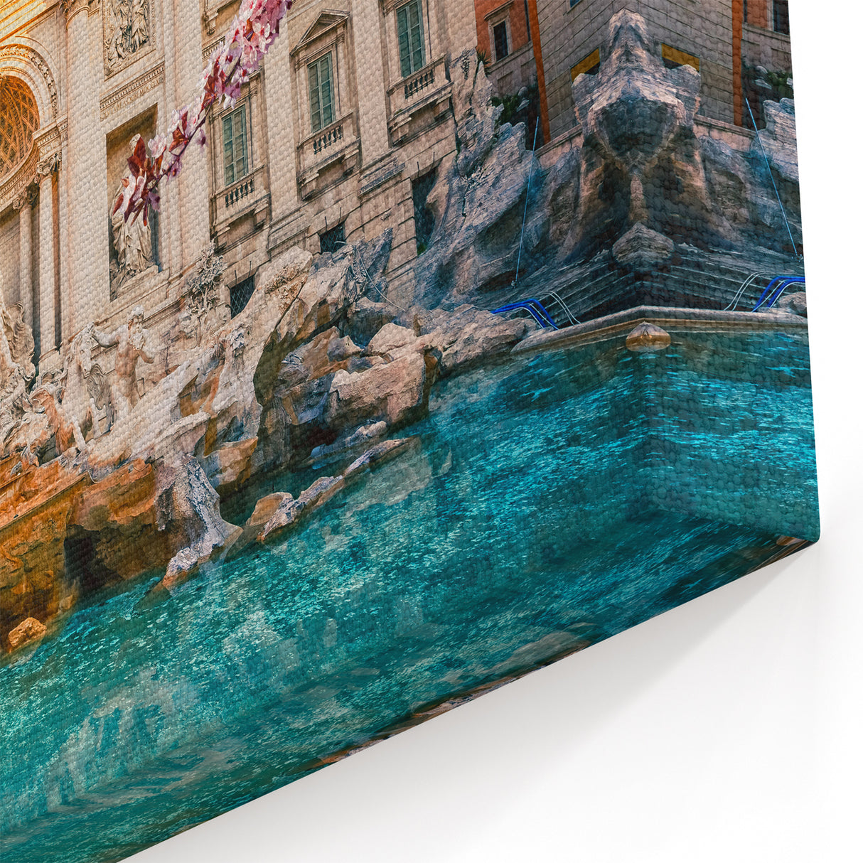 Rome Landmarks - Trevi Fountain with Blossoms Italian Wall Art