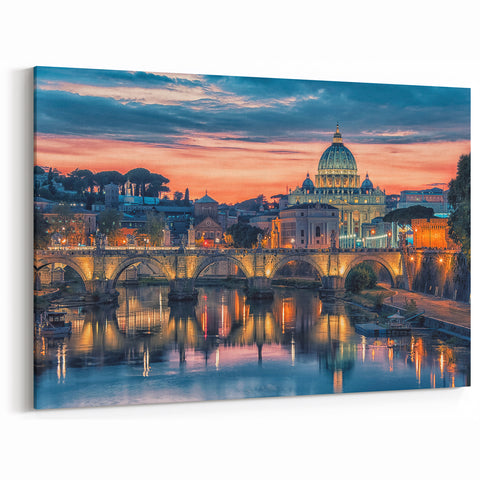 Ancient Rome Art - Vatican City Sunset Over Tiber River Canvas Print
