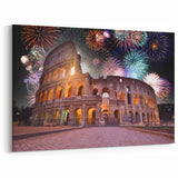 Rome Landmarks - Colosseum Fireworks Celebration Canvas Print
