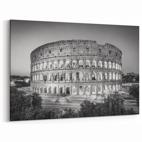 Italian Scenery Art - Black and White Colosseum Canvas Print