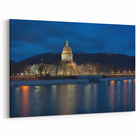 West Virginia Capitol Building Night Art - Elegant Framed Canvas Prints