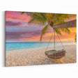 Oahu Sunset Art – Tropical Beach Swing at Sunset Print for Island Decor
