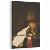 Skull, Globe, and Scroll – Dark Academia Wall Art, Gothic Still Life