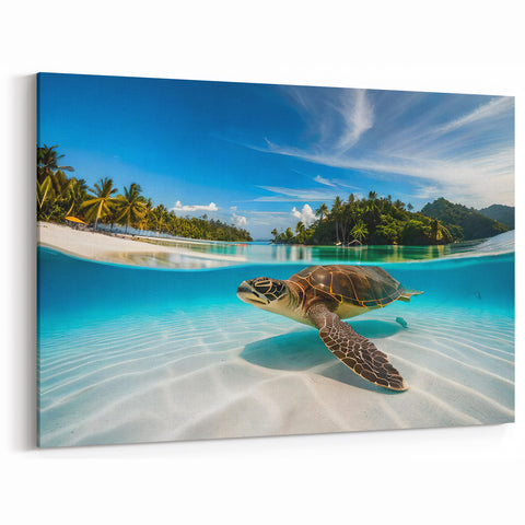 Oahu Coastal Art - Tropical Sea Turtle Hawaii Photography Canvas