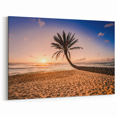 Oahu Sunset Wall Art - Tropical Island Beach Photography Canvas