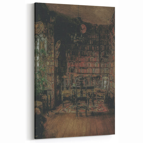 Vintage Library Interior – Dark Academia Wall Art, Moody Study Decor