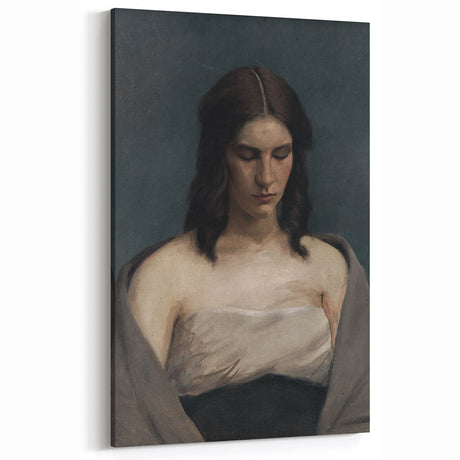 Portrait of Woman with Downcast Eyes – Dark Academia Wall Art, Moody Decor