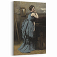 Woman in Blue Victorian Dress – Dark Academia Wall Art, Thoughtful Elegance