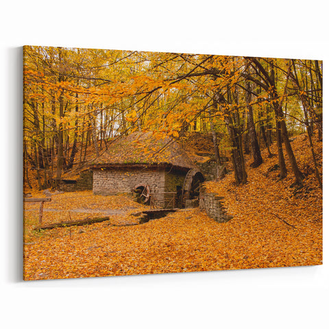 West Virginia Autumn Art - Rustic Watermill in Fall Framed Canvas Prints