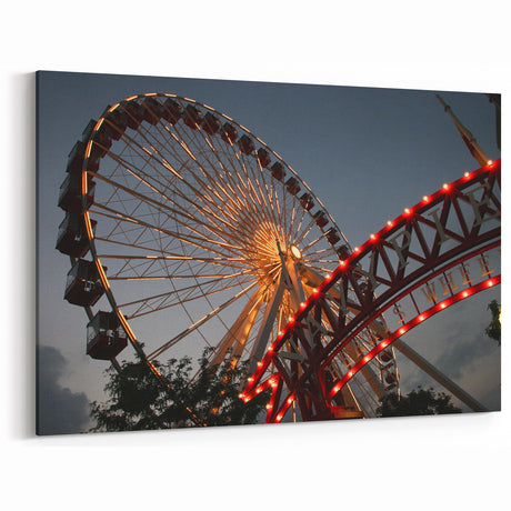 Chicago Landmarks Artwork - Navy Pier Ferris Wheel at Twilight