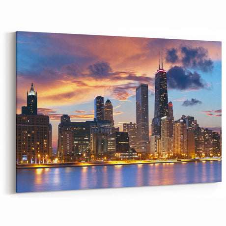 Chicago Skyline Art - Sunset Cityscape with Iconic Architecture Print