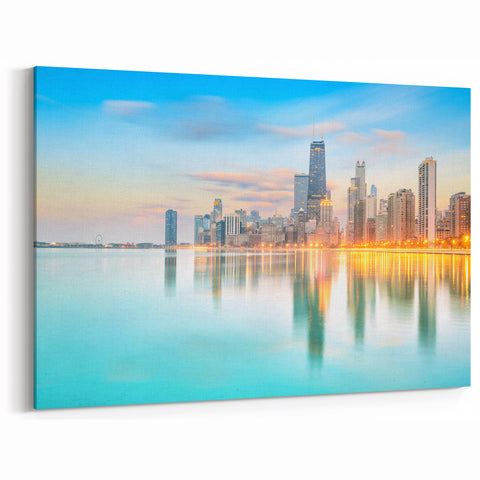 Chicago Wall Art Prints - Bright Skyline and Lake Michigan Reflection
