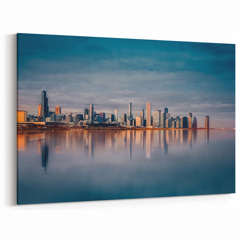 Chicago Cityscape Decor - Reflected Skyline on Calm Lake Print