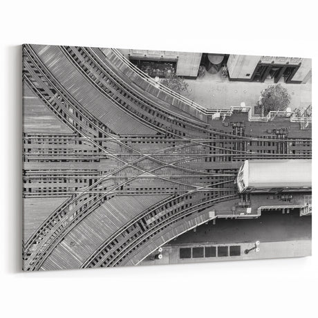 Vintage Chicago Posters - Black and White L-Train Tracks Aerial View