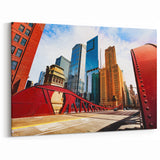 Chicago Landmarks Artwork - Red Bridge and Skyscrapers Cityscape Print