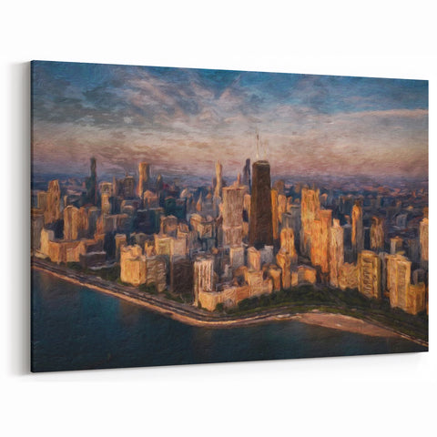 Vintage Chicago Posters - Artistic Painted Skyline at Sunset