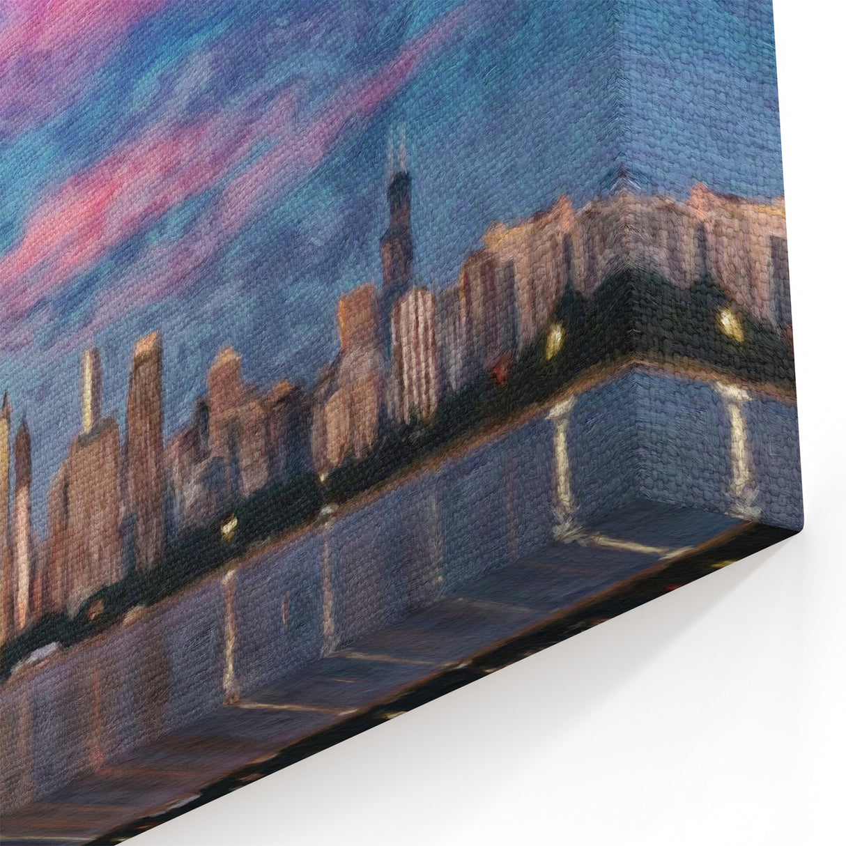Chicago Wall Art Prints - Skyline with Vibrant Sunset and Reflection