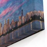 Chicago Wall Art Prints - Skyline with Vibrant Sunset and Reflection