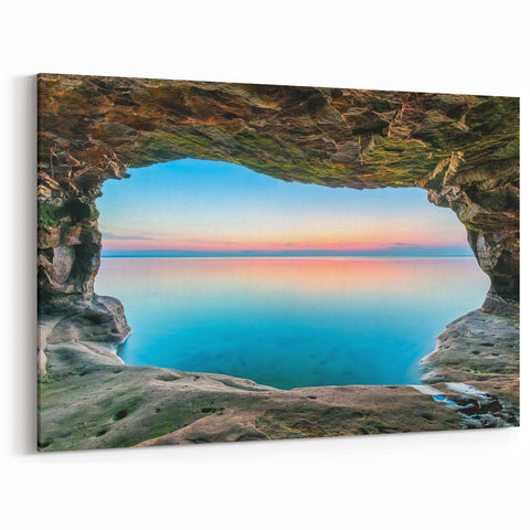 Lake Michigan Canvas - Scenic Lake Cave View with Tranquil Waterscape