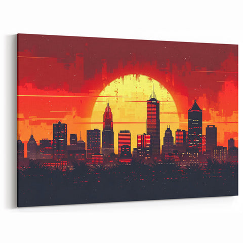 Iconic Indianapolis Artwork - Vibrant Retro Sunset City Skyline