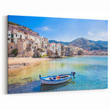 Italian Scenery Prints - Coastal Village and Boat in Sicily