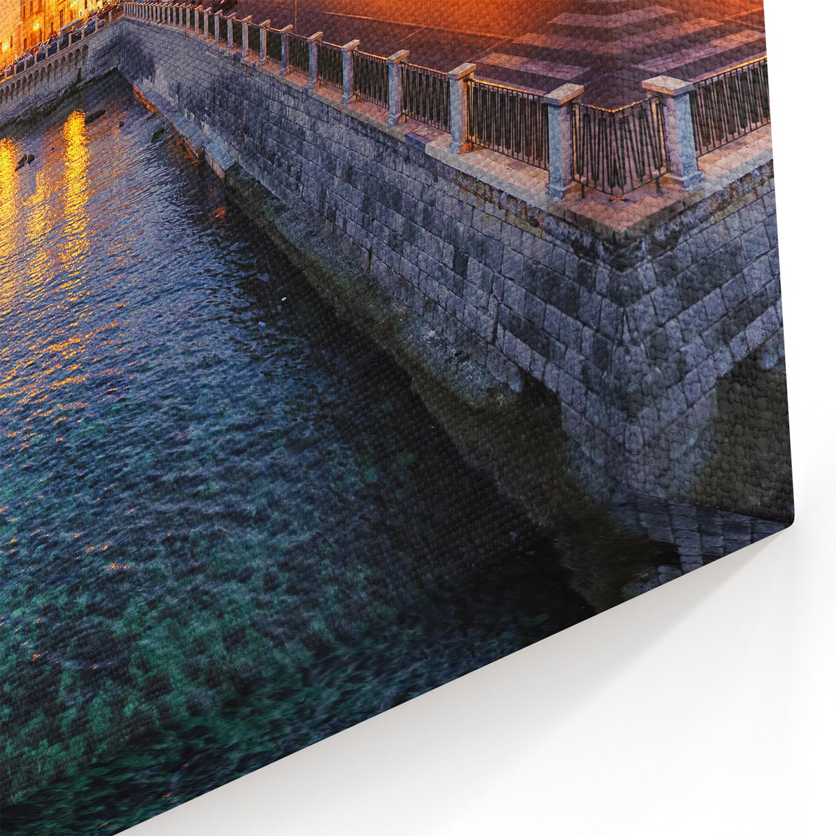 Sicily Landscape Art - Evening Lights Along Sicilian Seafront