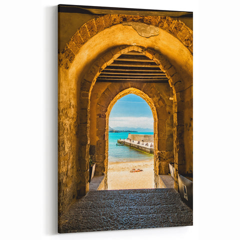Sicily Canvas Prints - Archway View of Beach and Blue Sicilian Waters