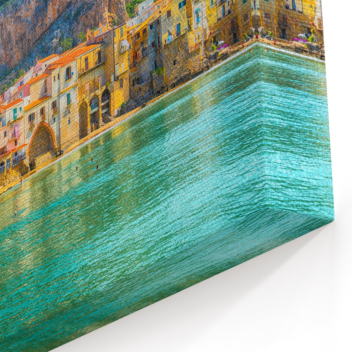 Sicily Wall Art - Colorful Coastal Town with Mountain Backdrop