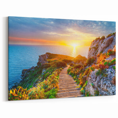 Sicily Wall Art - Sunset Over Coastal Cliff Pathway in Sicily