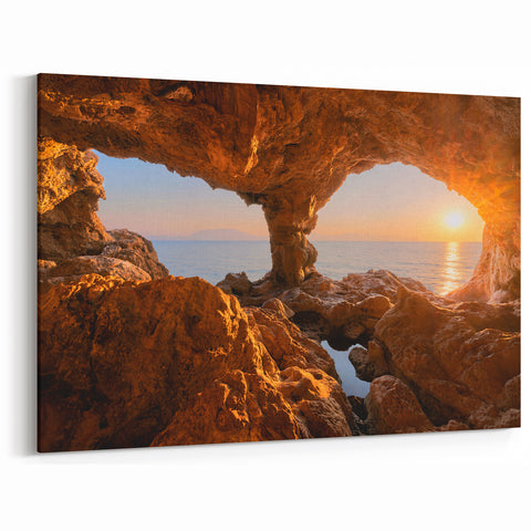 Sicily Photography Art - Golden Cave Sunset Over the Mediterranean Sea